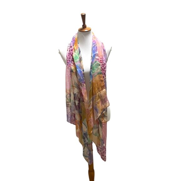 Boutique Leopard Floral Print 100% Silk Scarf Pink One Size Boho Coastal Flowy - Picture 9 of 12